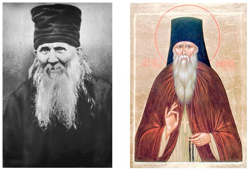 Преподобный Амвросий Оптинский: фото (слева) и икона (справа)